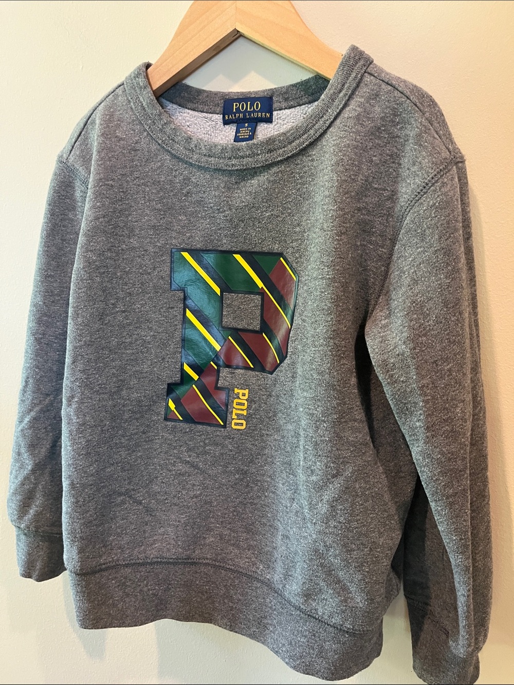 Polo by Ralph Lauren Gray Crewneck Sweater with Striped 'P' Graphic